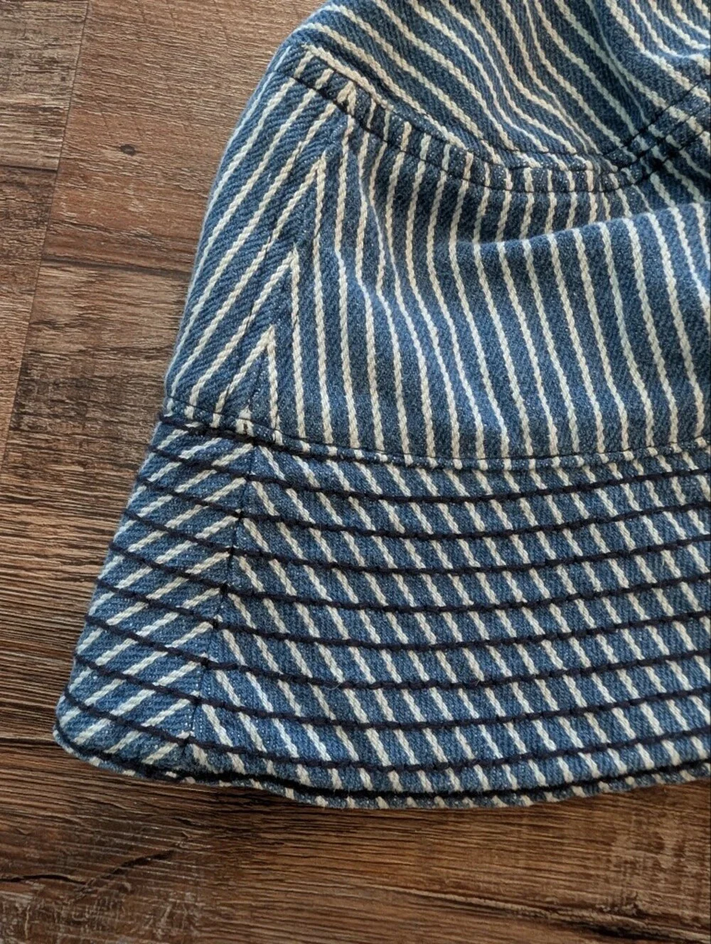 Damson Madder Cotton Washed Denim Stripe Bucket Hat